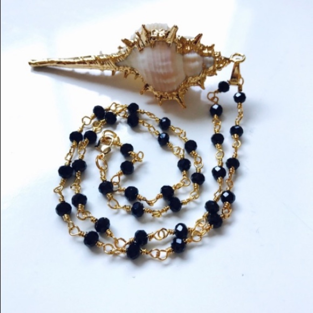 Conch Shell 24k Gold Rosary Bead Necklace - Picture 3 of 4